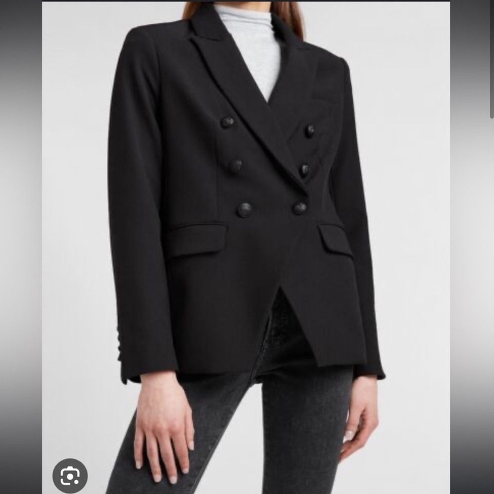 Express Super Soft Stretch Twill Tailored Double Breasted Button Blazer Black